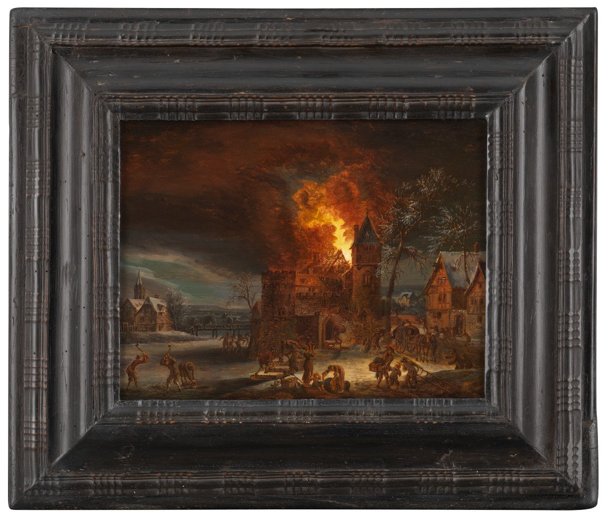 Le château en feu et l’incendie au village – Attribué à Daniel van Heil (1604 – 1662)-photo-3