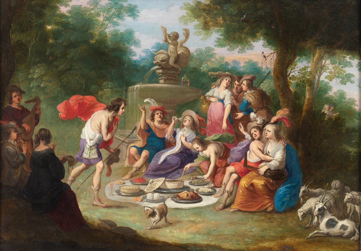 Agapes sur l’herbe – Ecole anversoise du XVIIe siècle-photo-2