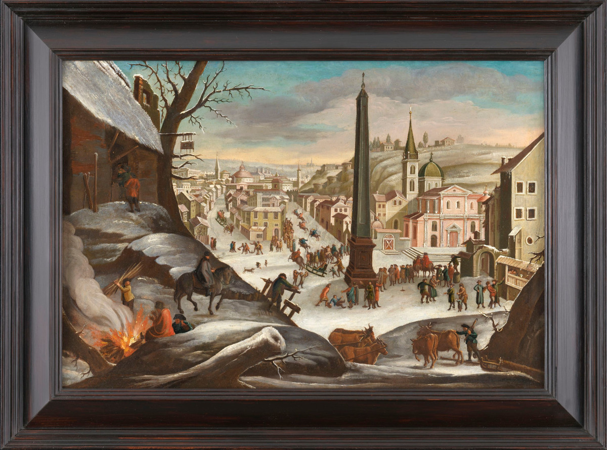Fanciful View Of The Piazza Del Popolo In Winter – 17th Century Flemish School 