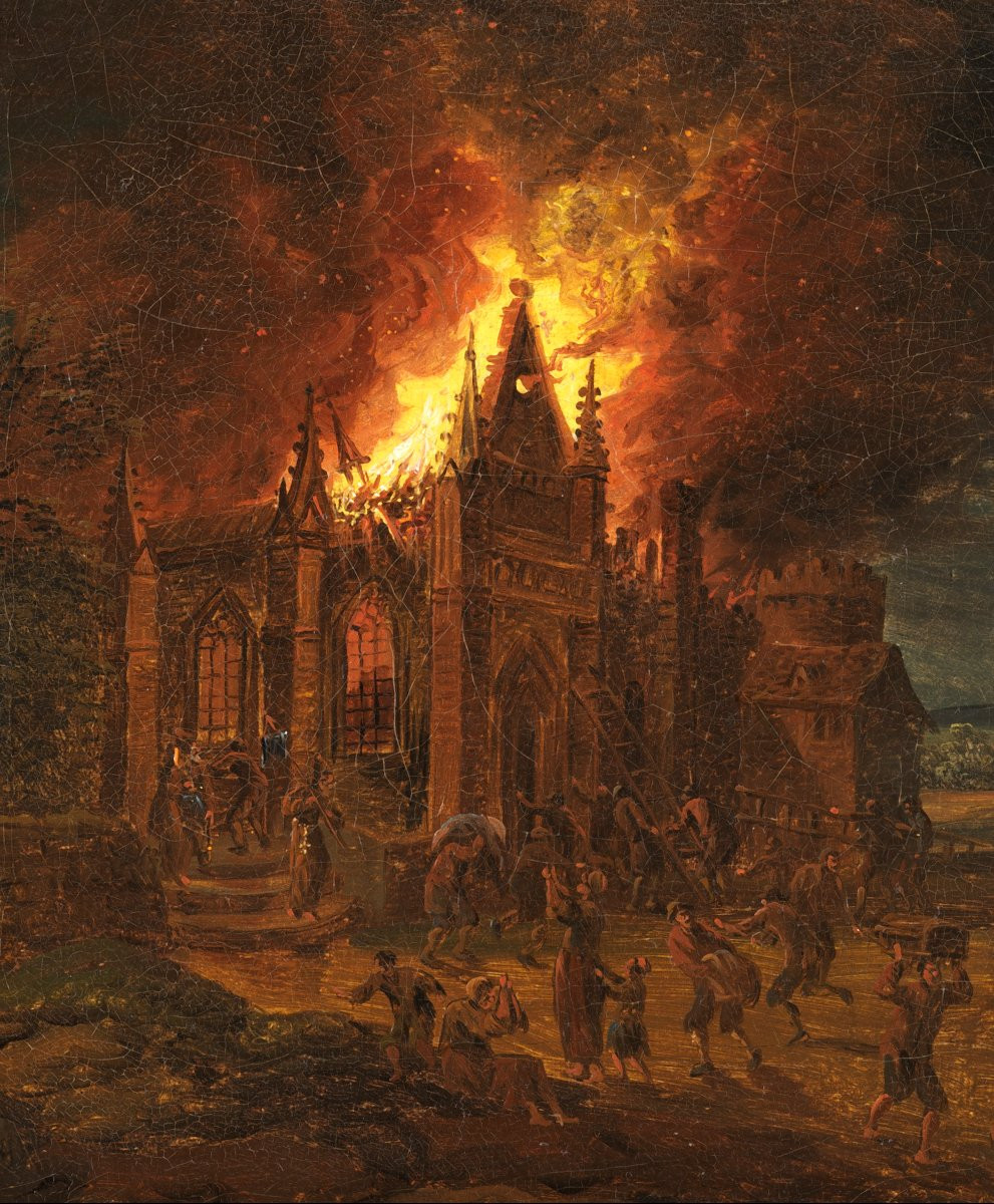 L’église en feu et l’incendie à la ferme – Attribué à Daniel van Heil (1604 – 1662)-photo-2