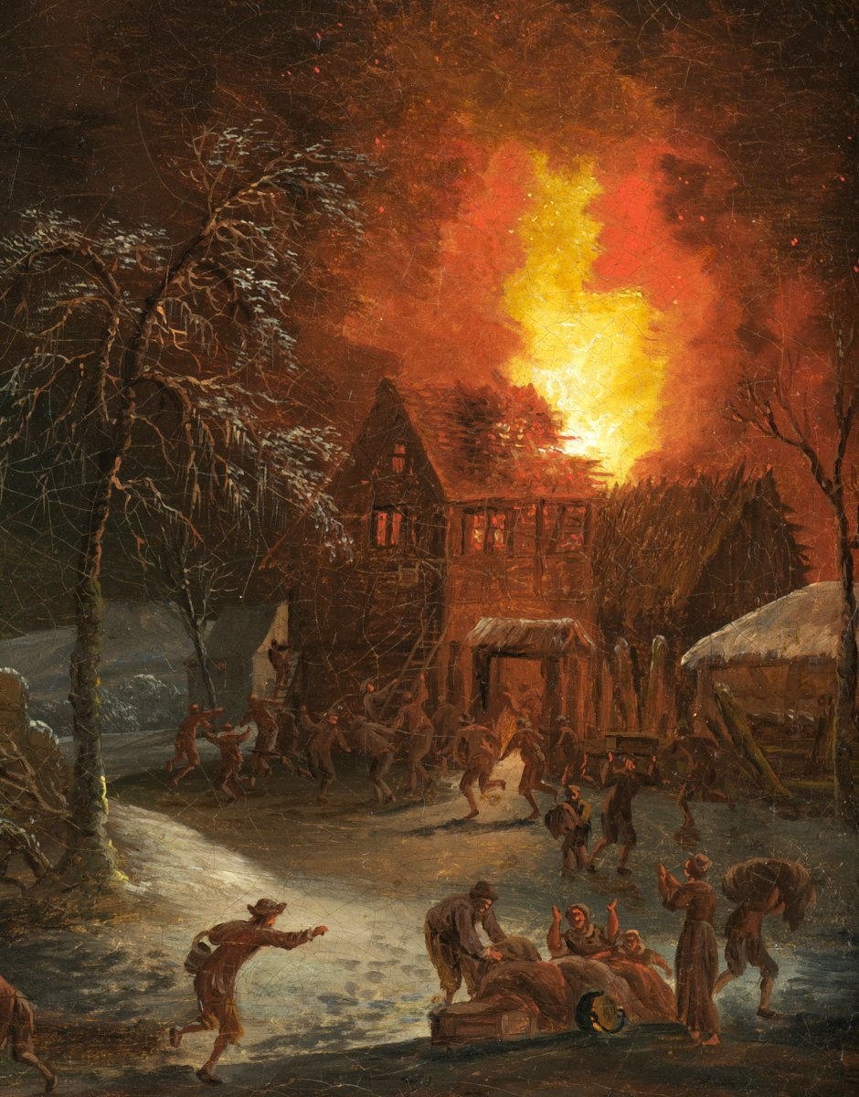 L’église en feu et l’incendie à la ferme – Attribué à Daniel van Heil (1604 – 1662)-photo-5