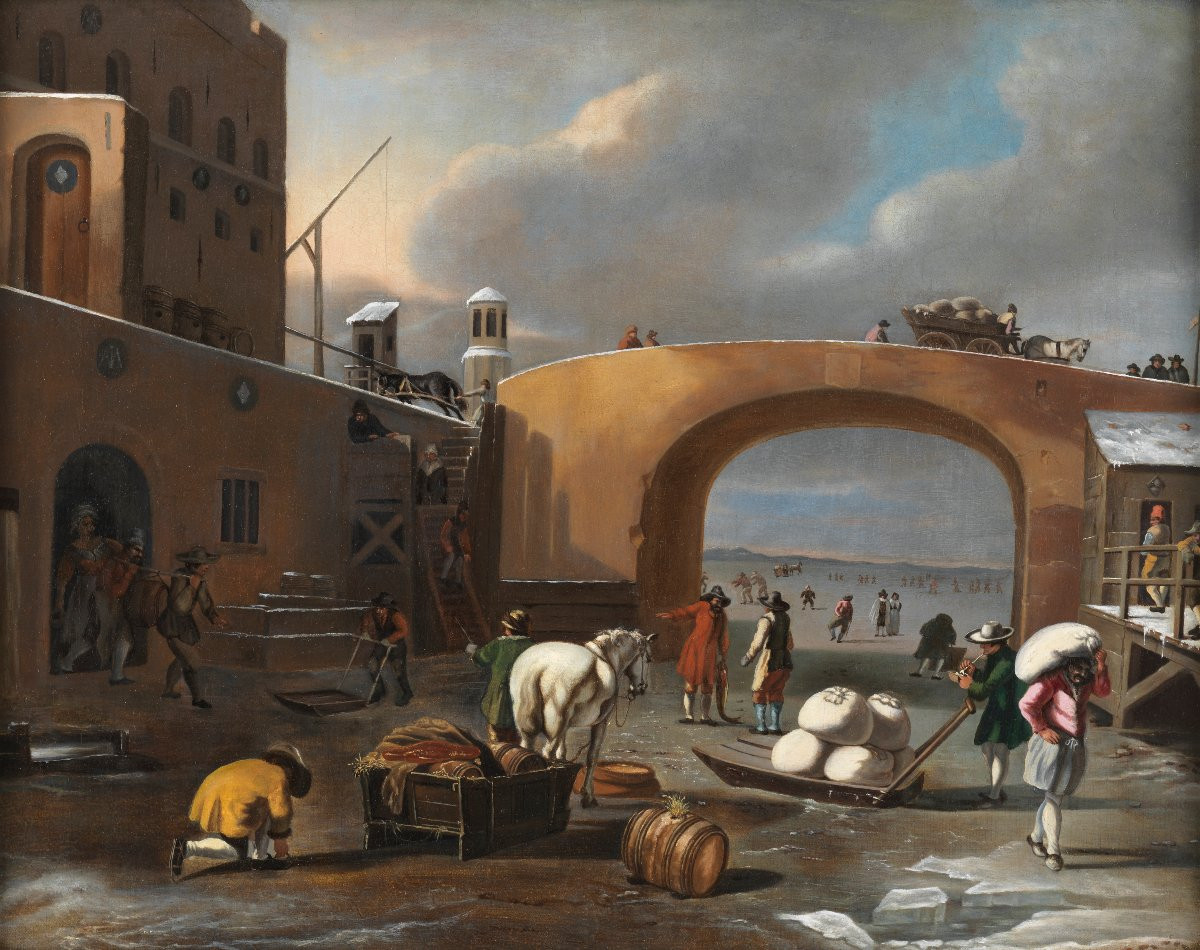 Paysage d’hiver – Ecole hollandaise, c. 1700, suiveur de Nicolaes Berchem-photo-3