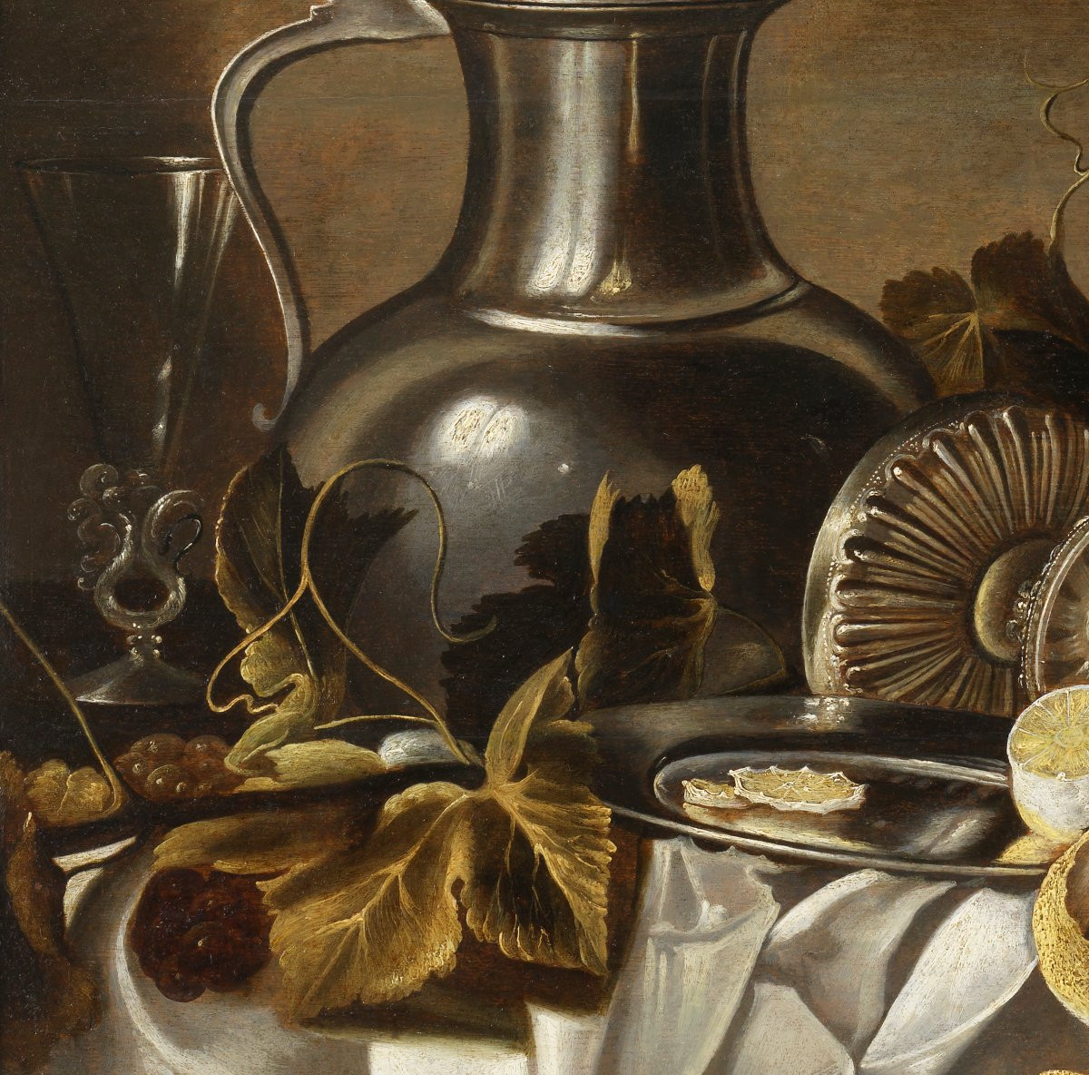 Nature morte au pichet, à la tazza d’argent, au jambon et à l’œillet. Atelier de Pieter Claesz -photo-4