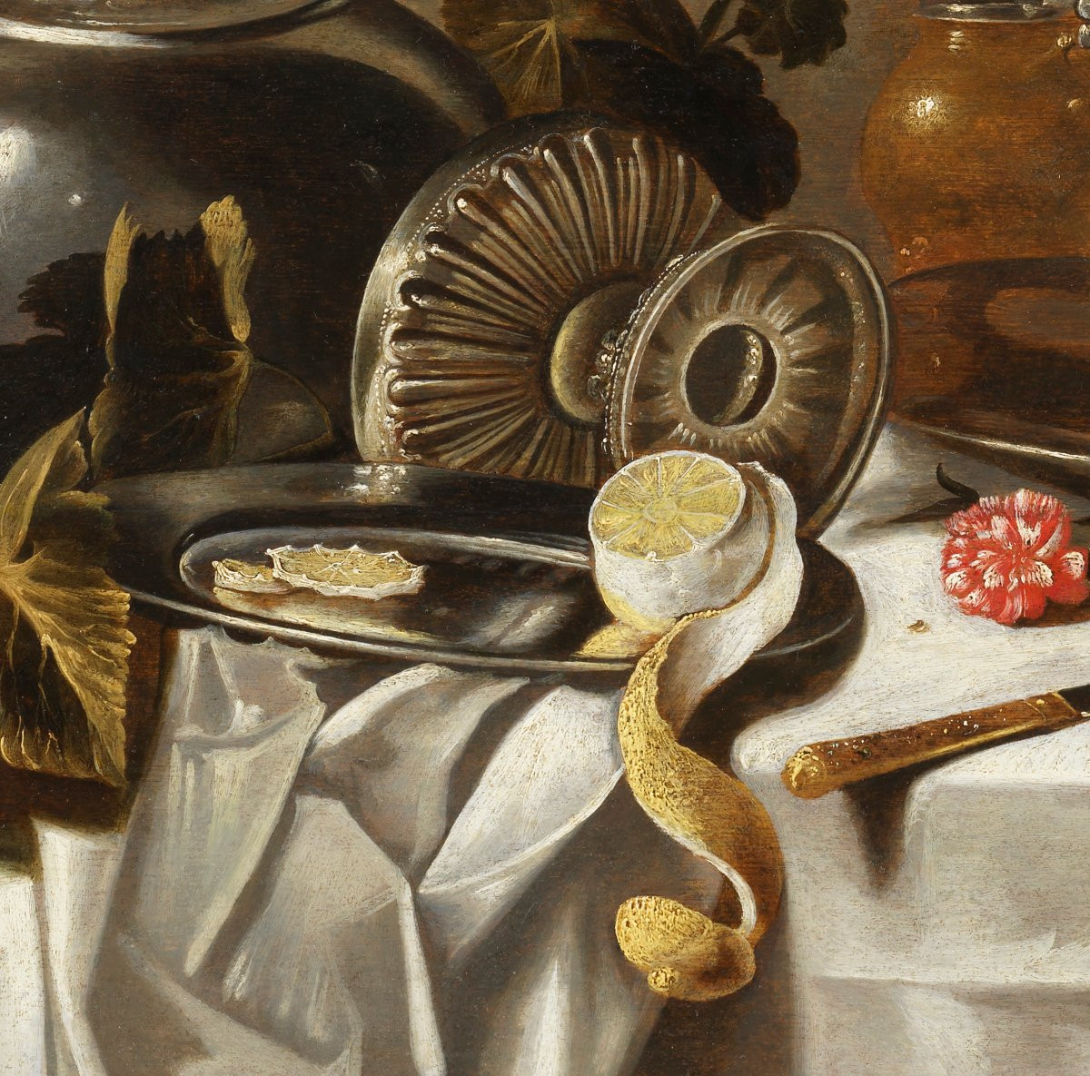 Nature morte au pichet, à la tazza d’argent, au jambon et à l’œillet. Atelier de Pieter Claesz -photo-1