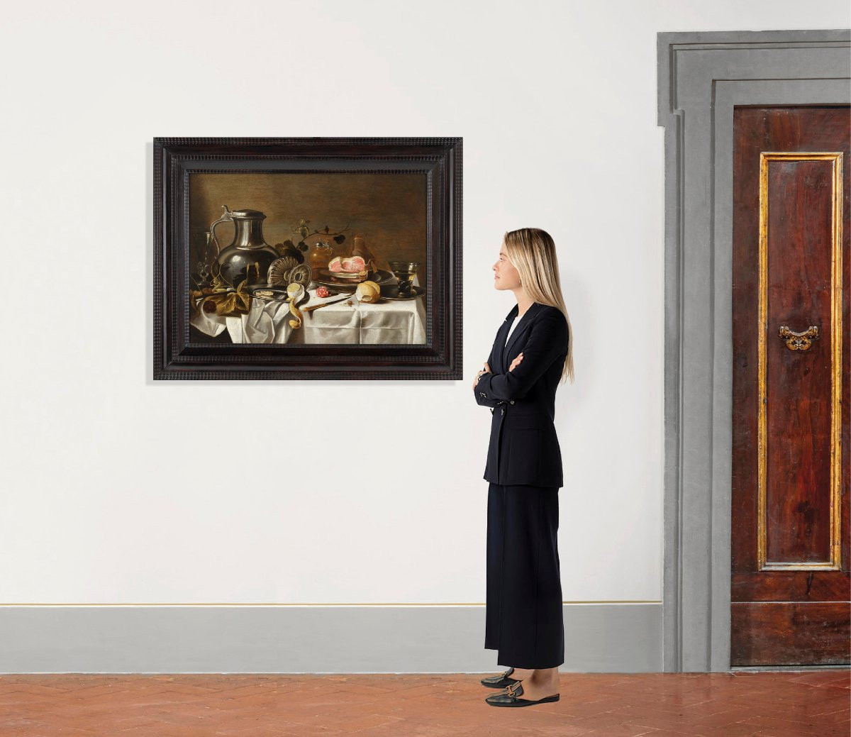 Nature morte au pichet, à la tazza d’argent, au jambon et à l’œillet. Atelier de Pieter Claesz -photo-2