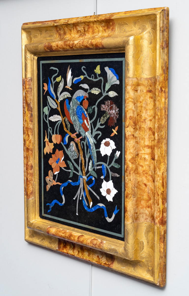 Les perroquets – Paire de tableaux en marqueterie de pierres dures-photo-4