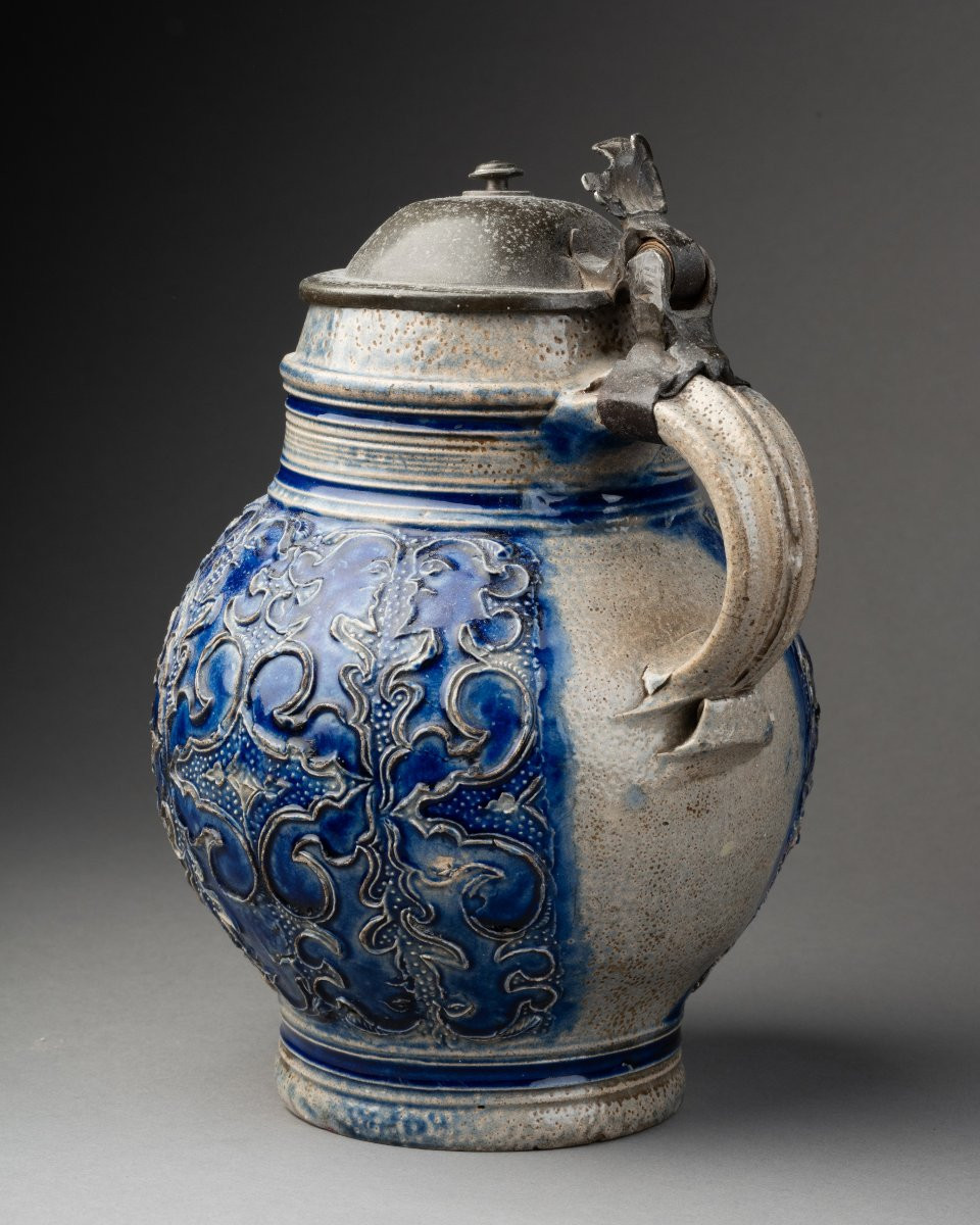 17th Century Blue Glazed Stoneware Pitcher-photo-3