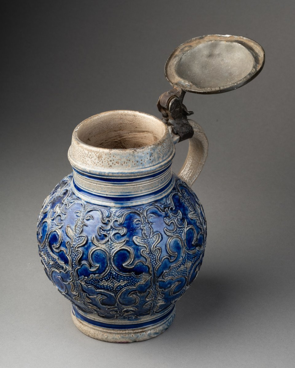 17th Century Blue Glazed Stoneware Pitcher-photo-4