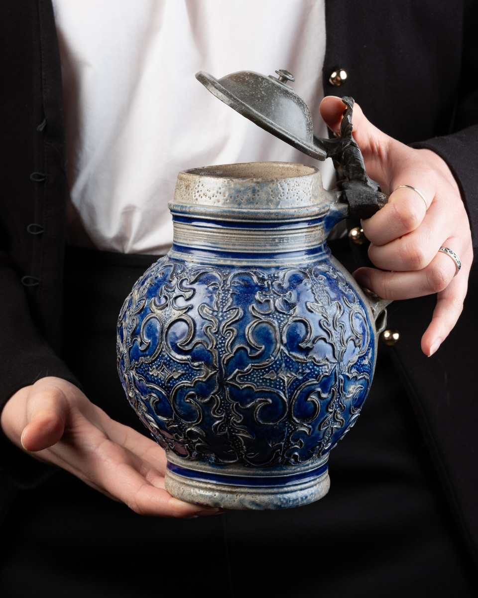 17th Century Blue Glazed Stoneware Pitcher-photo-1