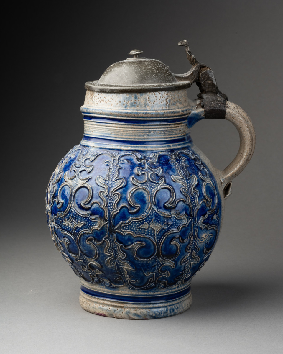 17th Century Blue Glazed Stoneware Pitcher
