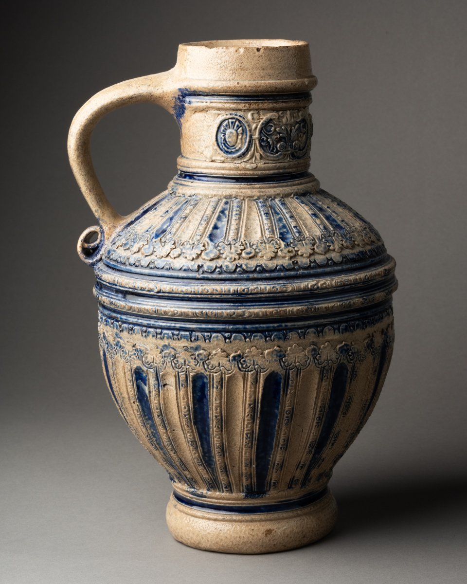 Large Glazed Stoneware Pitcher Or Jug, 17th Century-photo-3