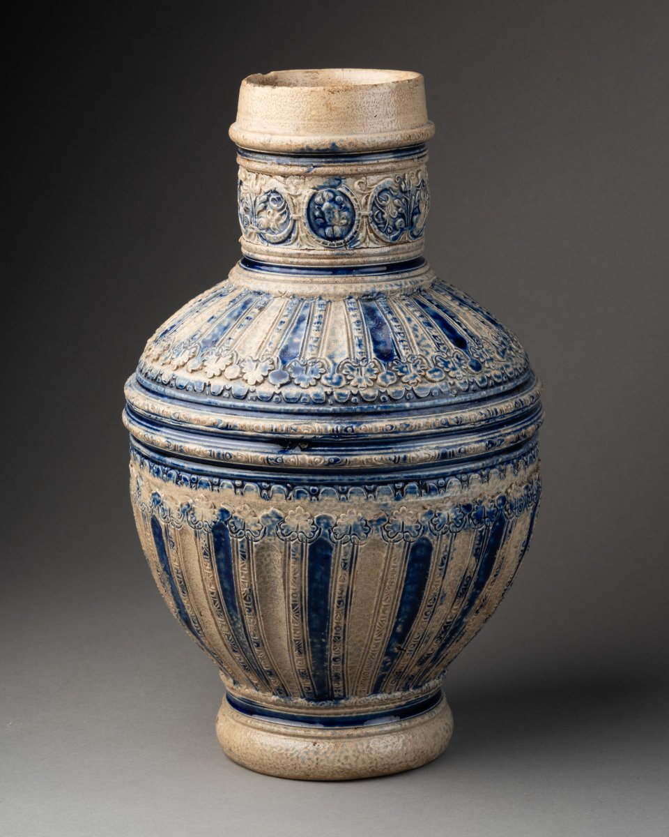 Large Glazed Stoneware Pitcher Or Jug, 17th Century-photo-4