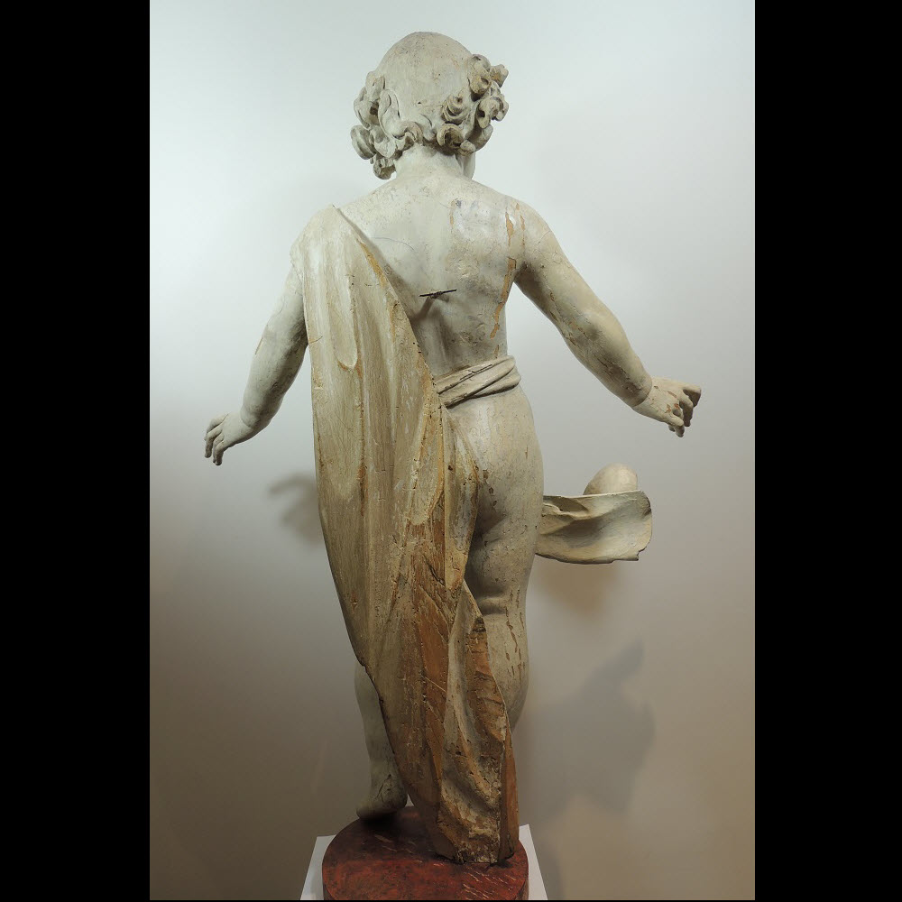 Putto en bois sculpté polychrome 107 cm - Italie 17ème siècle -photo-4