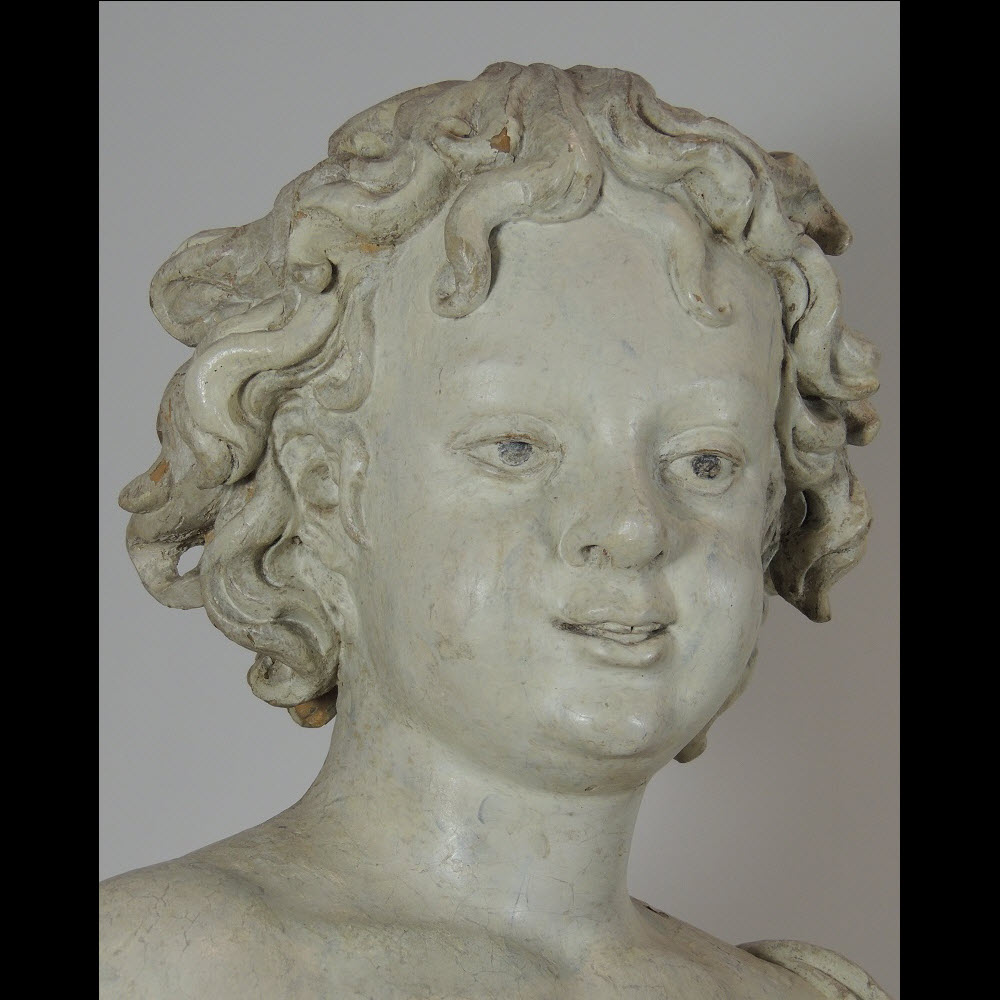 Putto en bois sculpté polychrome 107 cm - Italie 17ème siècle -photo-2