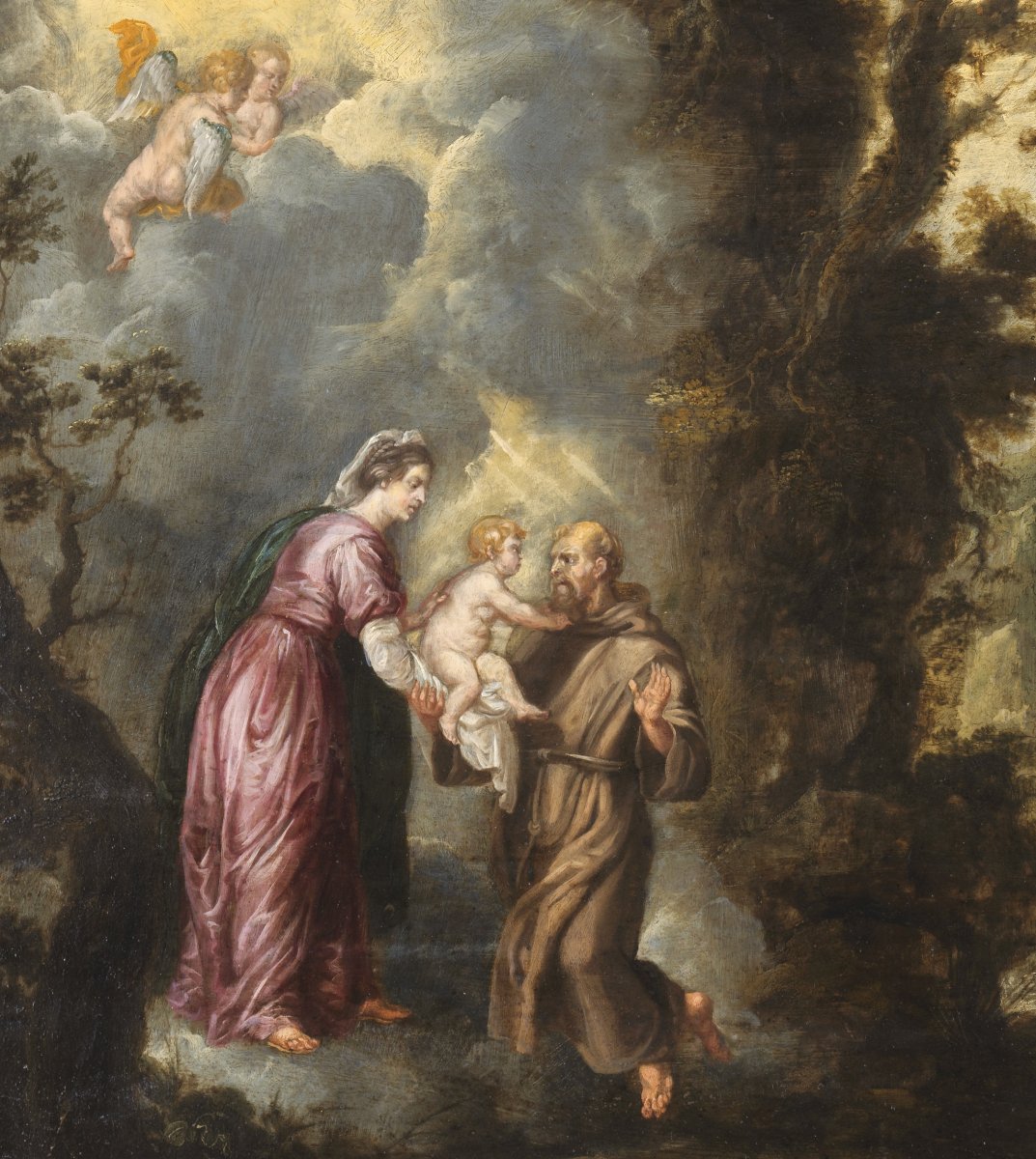 The Virgin Presenting The Child Jesus To St-françois - Guilliam Forchondt The Elder (1608 - 1678)-photo-2