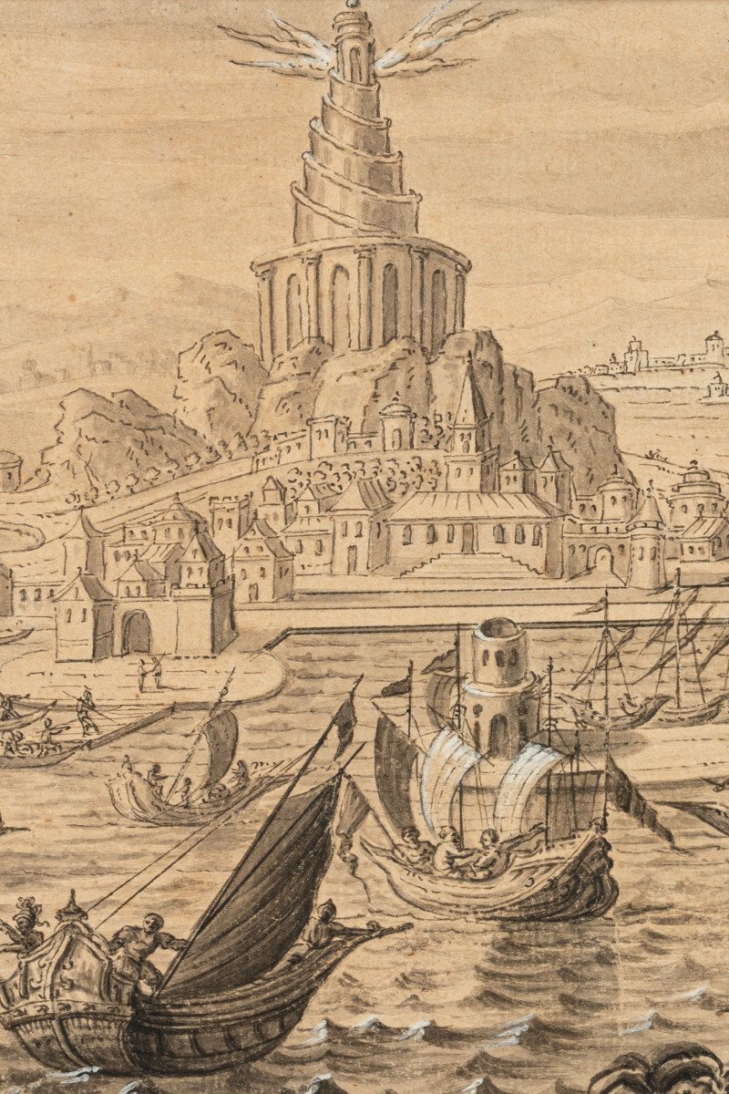 The Construction Of The Lighthouse Of Alexandria - School Of Marteen Van Heemskerck Circa 1600-photo-4