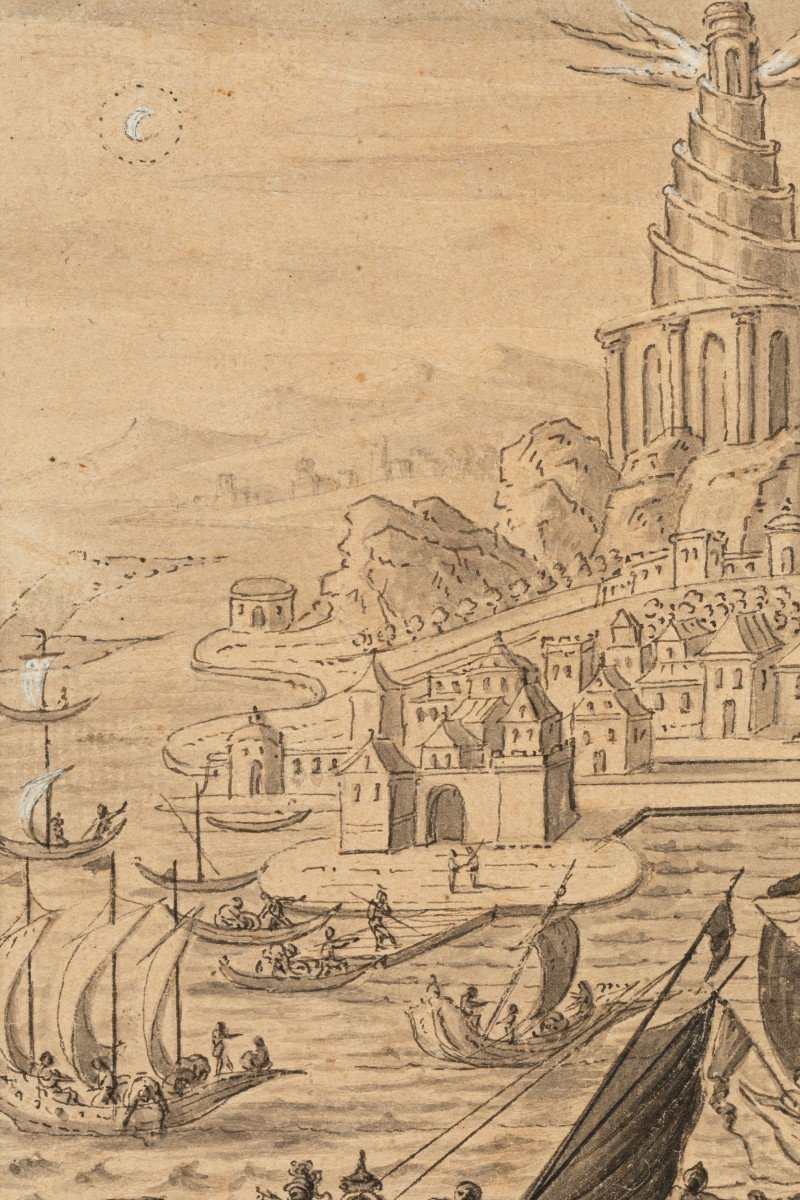 The Construction Of The Lighthouse Of Alexandria - School Of Marteen Van Heemskerck Circa 1600-photo-1