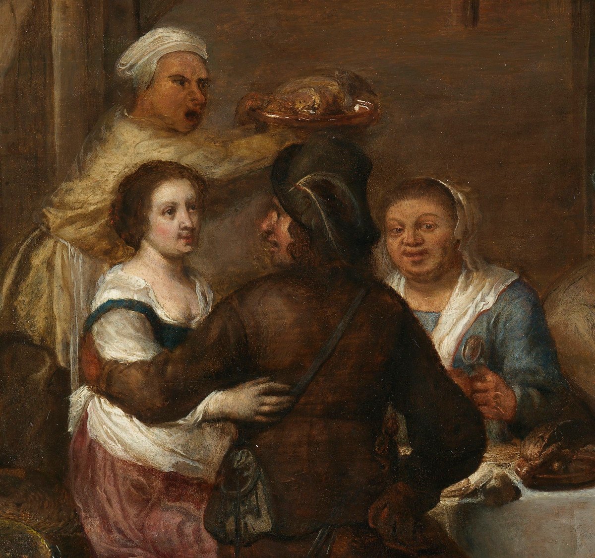 Repas paysan dans une taverne – entourage de David Ryckaert III (1612 – 1661)-photo-3