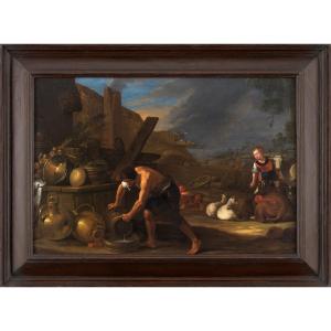 Adam et Eve au travail après la Chute – Attribué à Cornelis Saftleven (1607 – 1681)