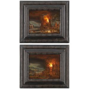 The Burning Castle And The Fire In The Village – Attributed To Daniel Van Heil (1604 – 1662)