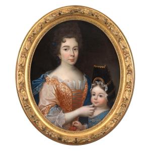 Portrait d’une mère et de sa fille – Ecole française début du XVIIIe siècle