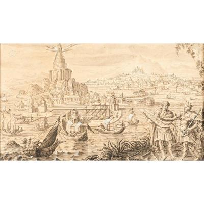 La construction du Phare d’Alexandrie – Suiveur de Marteen van Heemskerck vers 1600