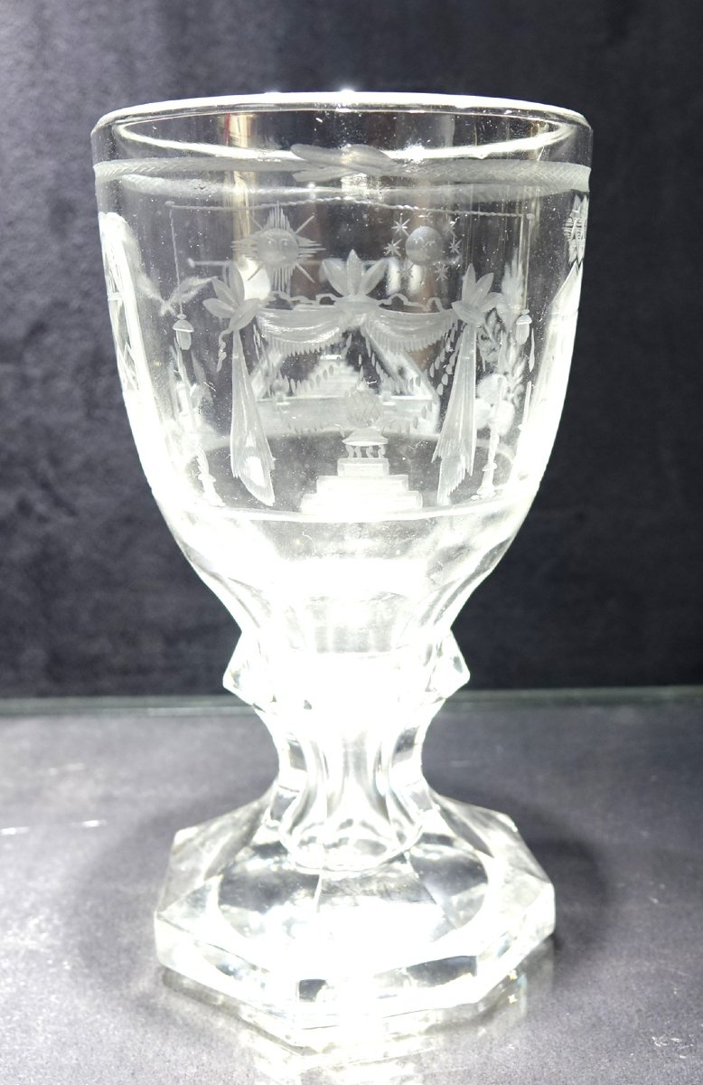 Freemasonry, Crystal Glass, 19th Century.-photo-2