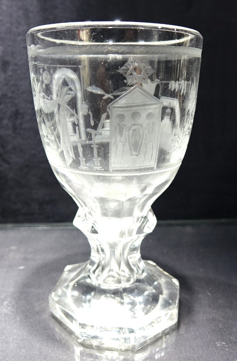 Freemasonry, Crystal Glass, 19th Century.-photo-3