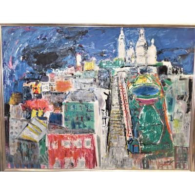 Painting Montmartre Lorjou  Oil S / Canvas 1970