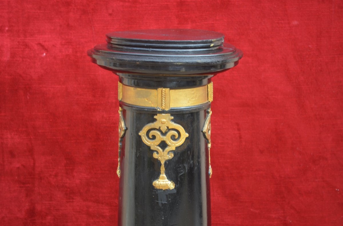 Column In Blackened And Gilded Wood, Napoleon III Period-photo-2