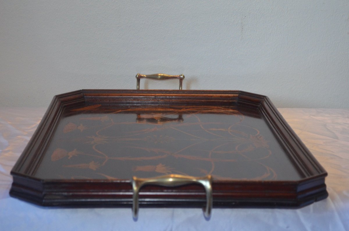 Art Nouveau Marquetry Serving Tray-photo-2