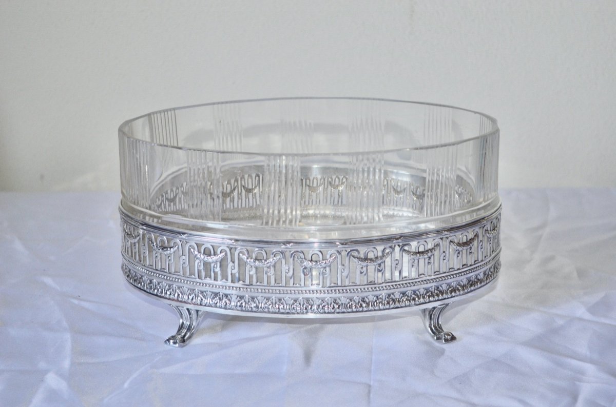 Centerpiece In Sterling Silver And Napoleon III Crystal