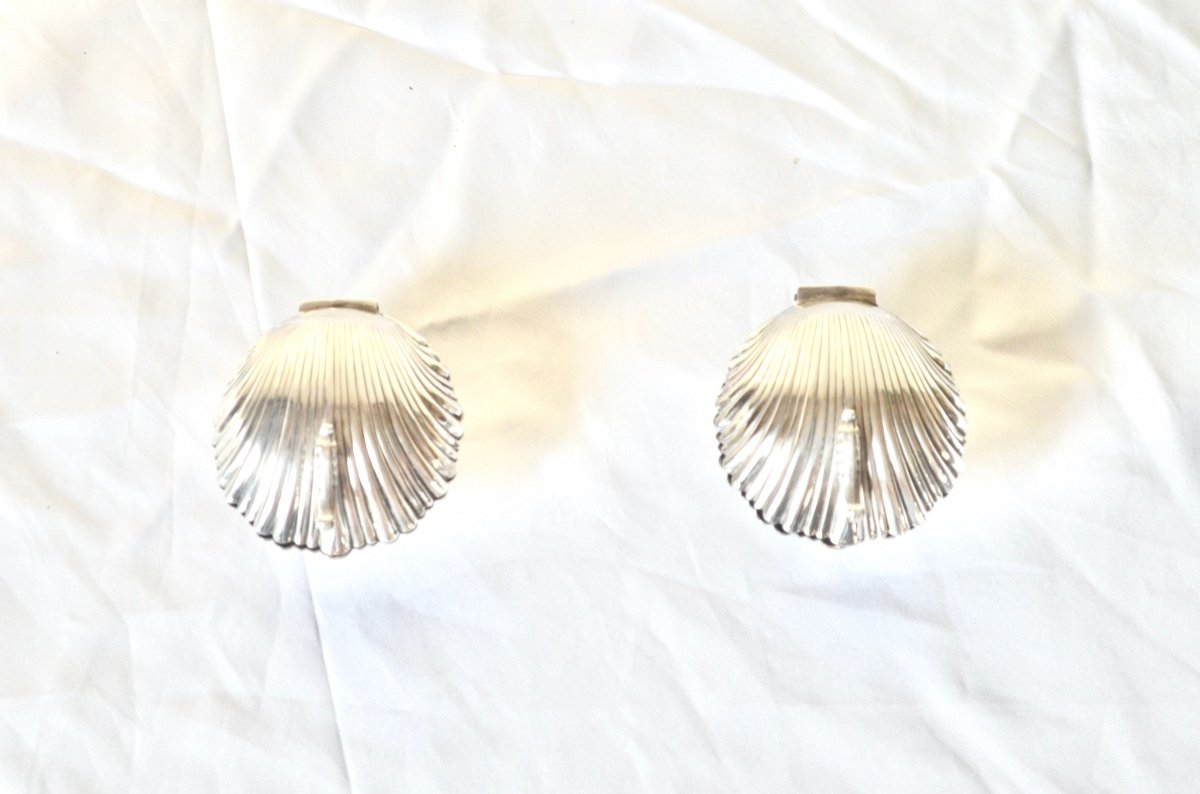 Pair Of Salt Shakers In Sterling Silver In The Shape Of Shells-photo-2