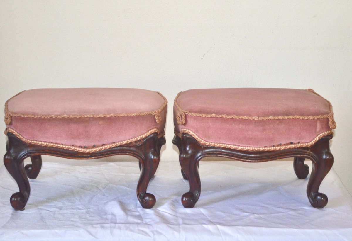 Paire De Repose Pieds En Acajou De Style Louis XV Milieu 19eme Siècle -photo-1