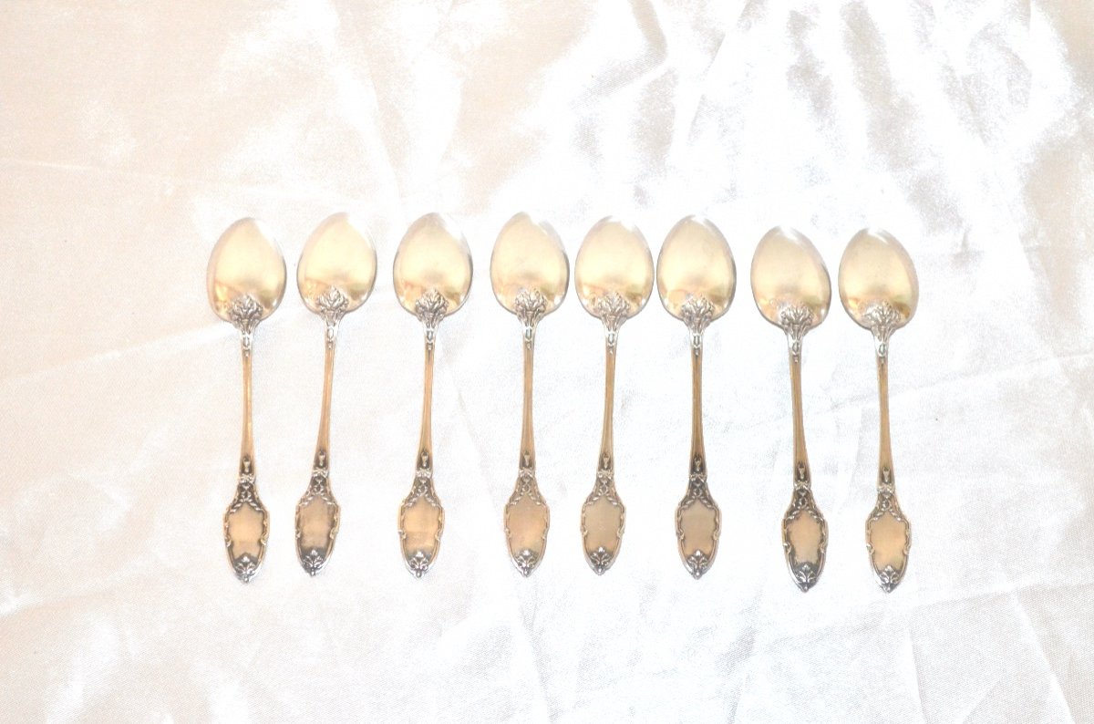 Series Of 8 Moka Spoons In Sterling Silver Late 19th Century-photo-2