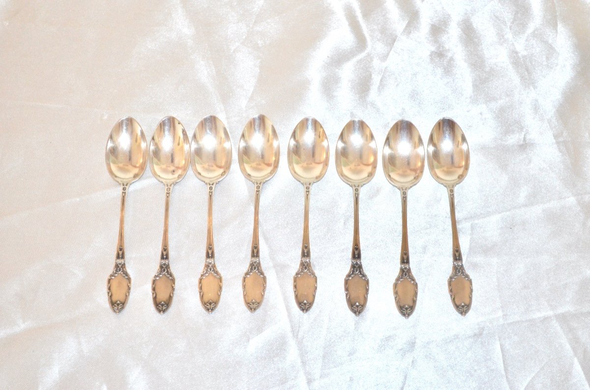 Series Of 8 Moka Spoons In Sterling Silver Late 19th Century