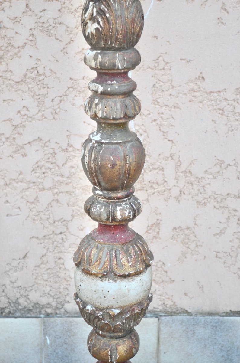 Pique Cierge En Bois Polychrome Début 19eme Siècle -photo-1