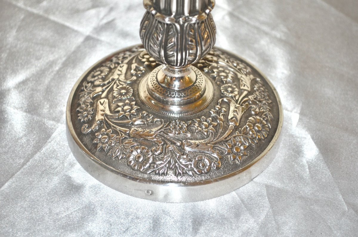 Pair Of Candlesticks In Sterling Silver Early 19th Century-photo-3