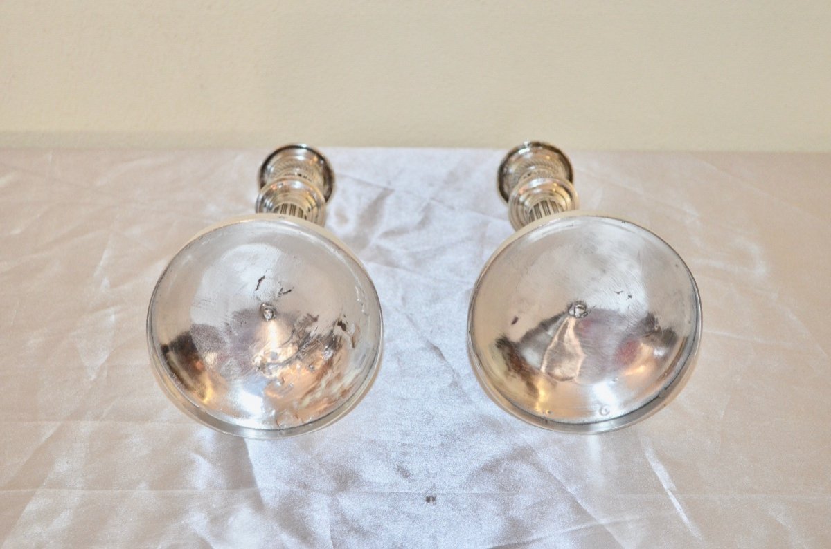 Pair Of Candlesticks In Sterling Silver Early 19th Century-photo-8