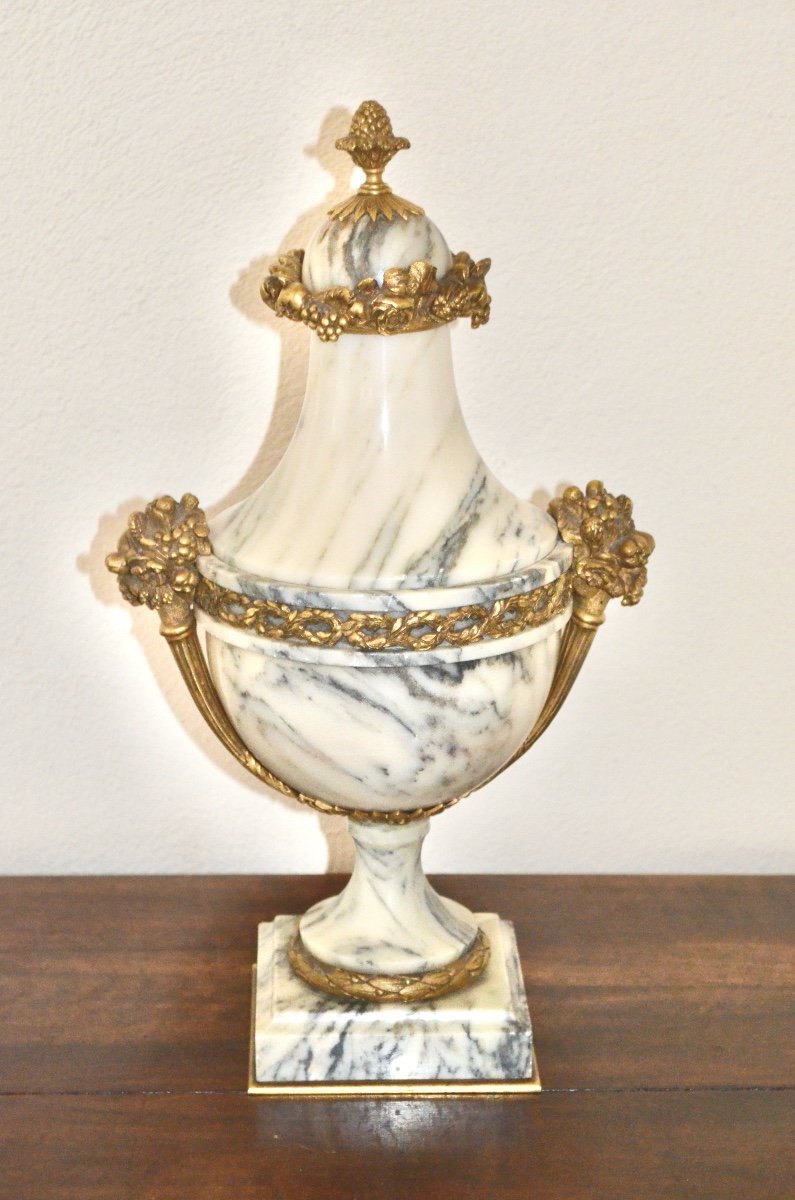 Paire De Cassolettes En Marbre Et Bronze Doré 19ème Siècle-photo-2