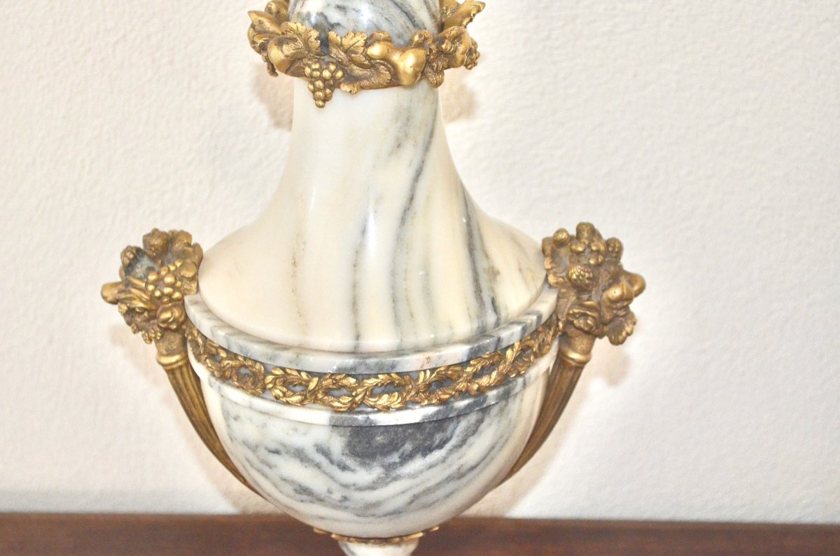 Paire De Cassolettes En Marbre Et Bronze Doré 19ème Siècle-photo-1