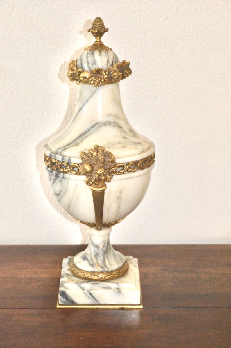 Paire De Cassolettes En Marbre Et Bronze Doré 19ème Siècle-photo-4
