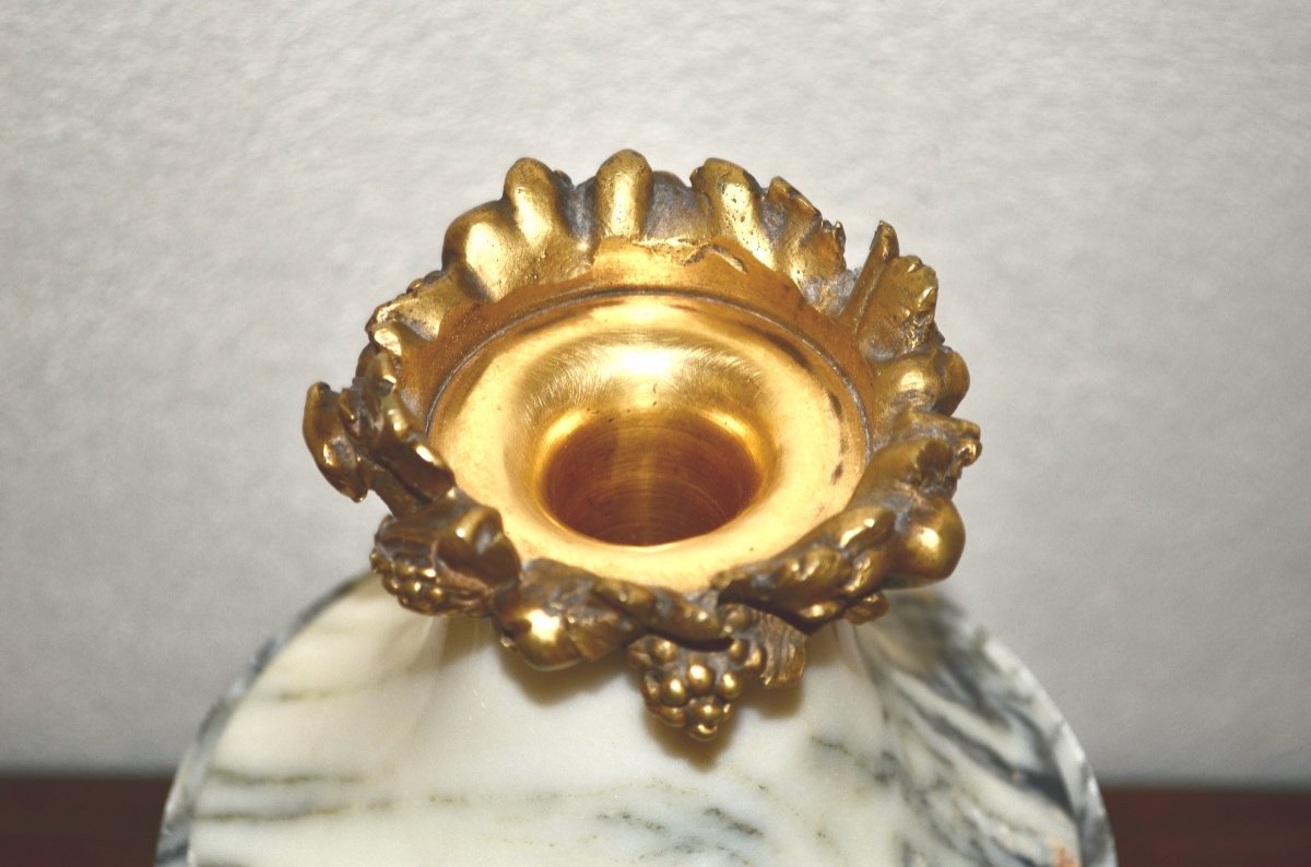 Paire De Cassolettes En Marbre Et Bronze Doré 19ème Siècle-photo-5