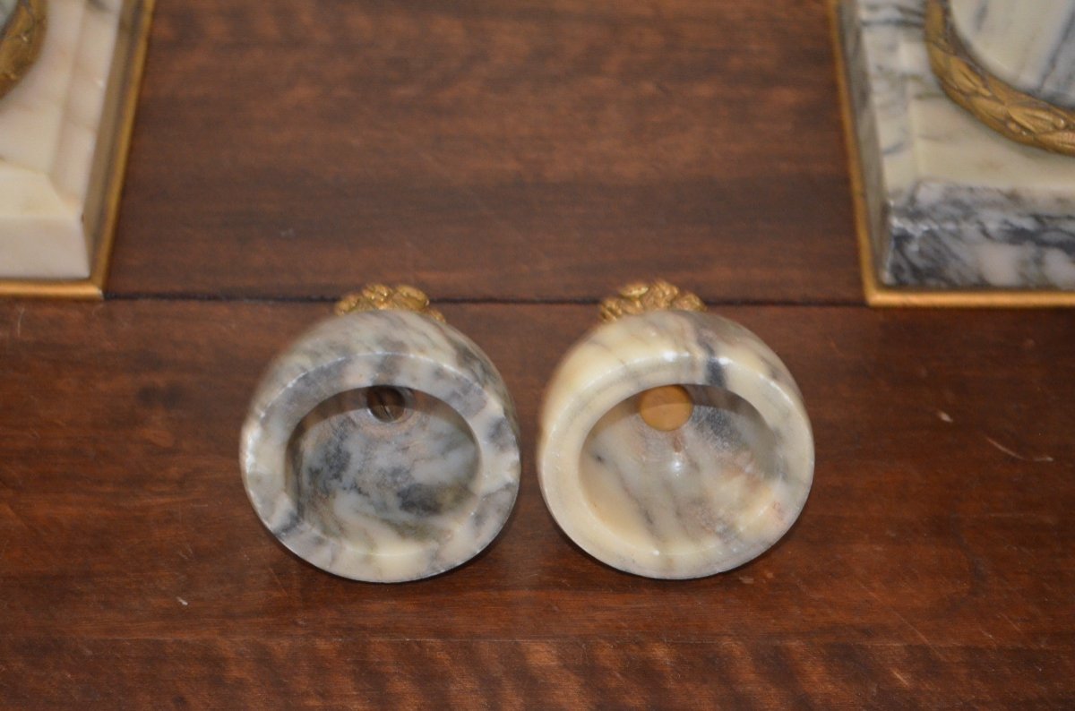 Paire De Cassolettes En Marbre Et Bronze Doré 19ème Siècle-photo-7