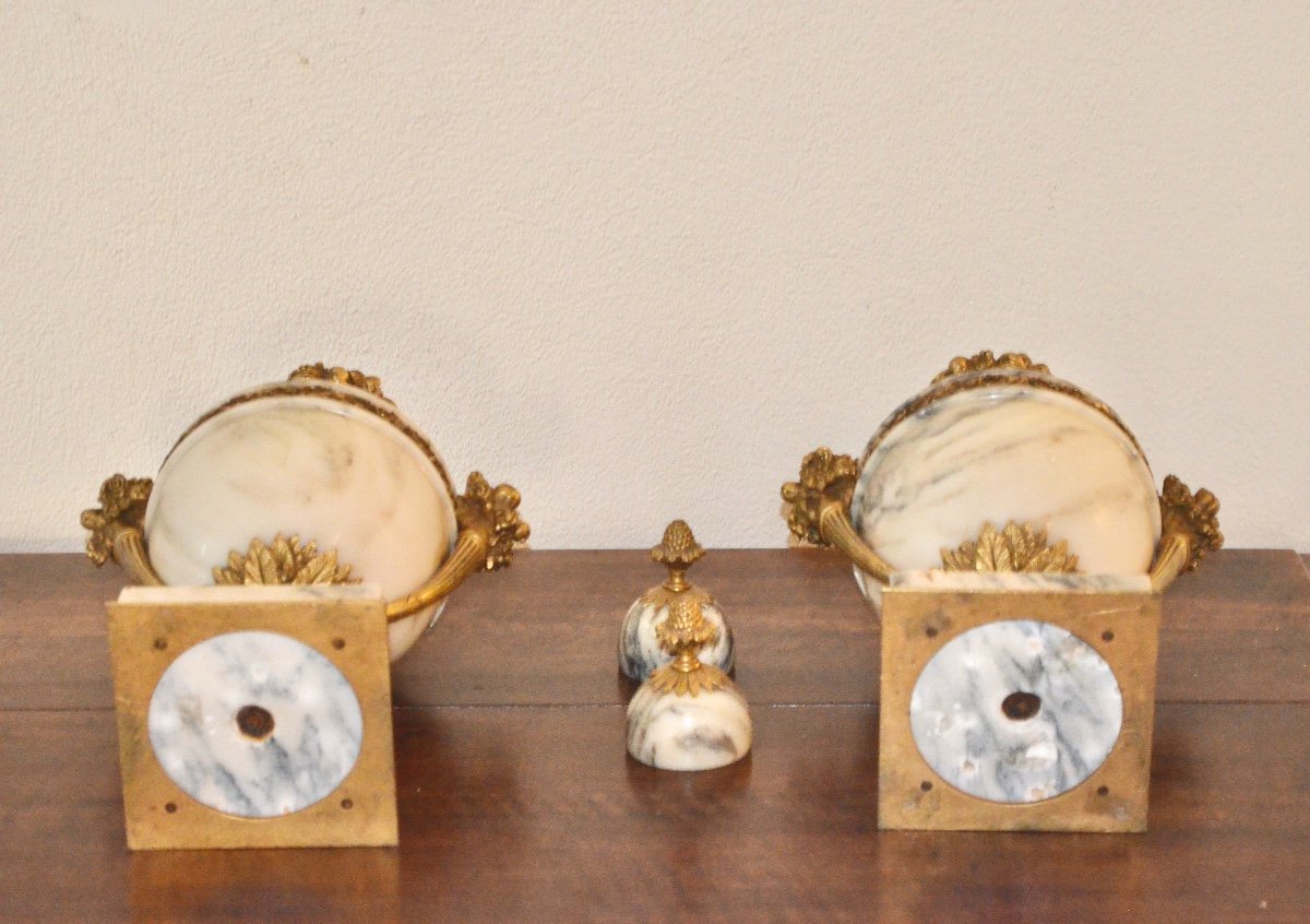 Paire De Cassolettes En Marbre Et Bronze Doré 19ème Siècle-photo-8