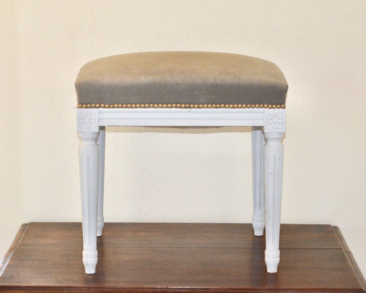 Tabouret En Bois Peint  De Style Louis XVI Fin 19eme Siècle 
