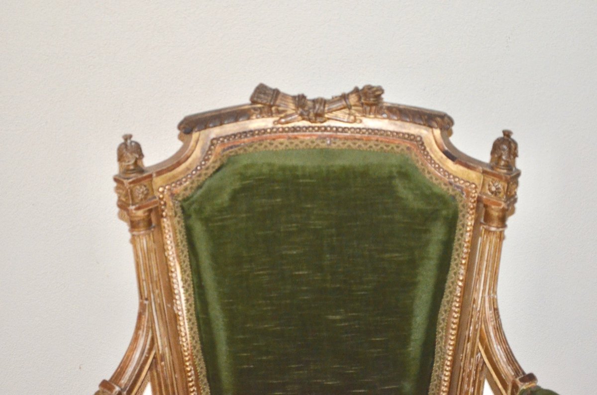 Louis XVI Style Golden Wood Armchair 19th Century-photo-2