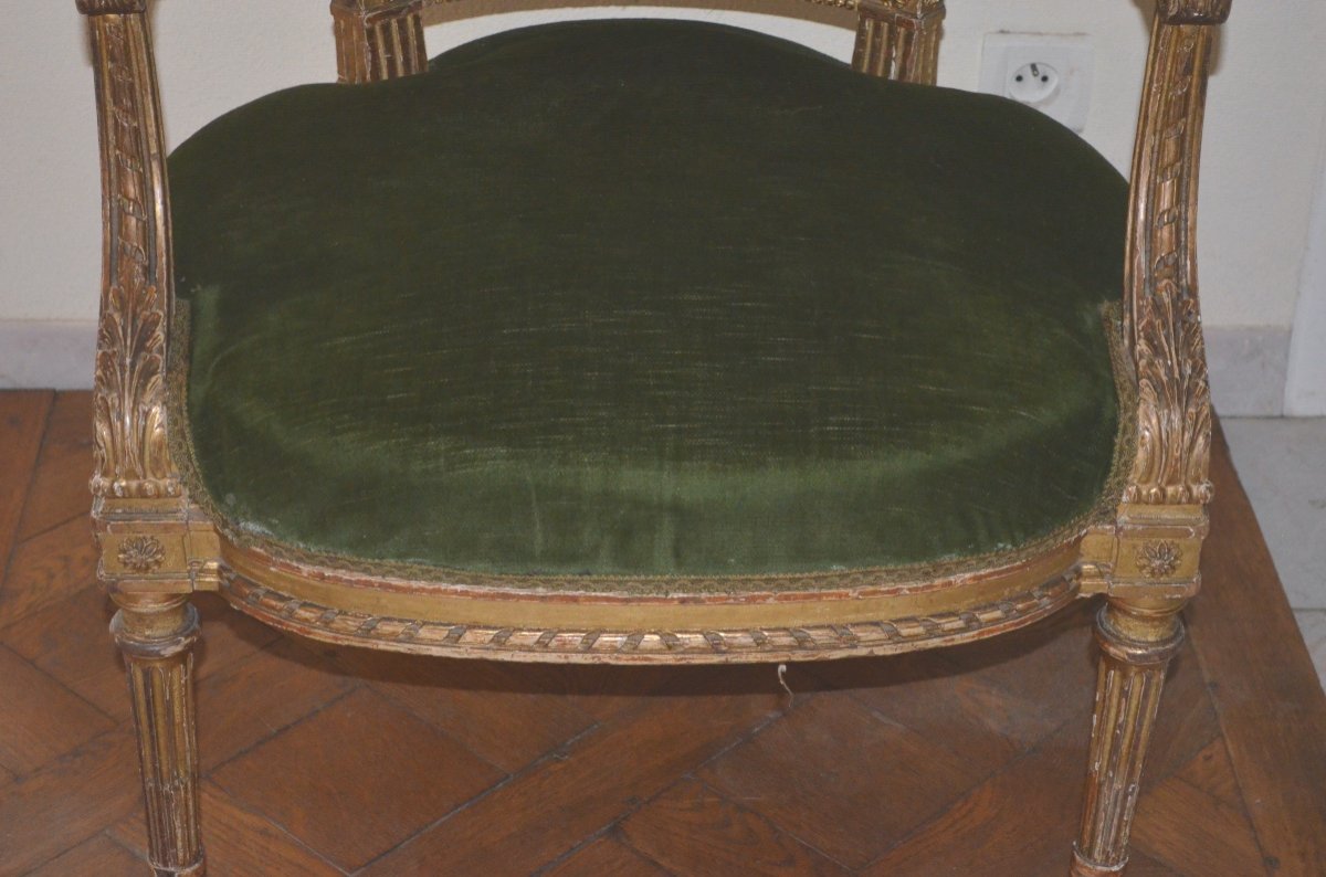 Fauteuil En Bois Doré De Style Louis XVI 19eme Siècle-photo-3