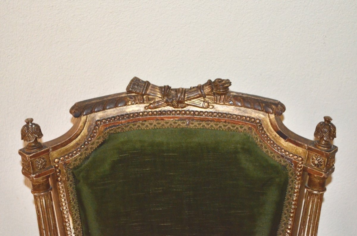 Louis XVI Style Golden Wood Armchair 19th Century-photo-4