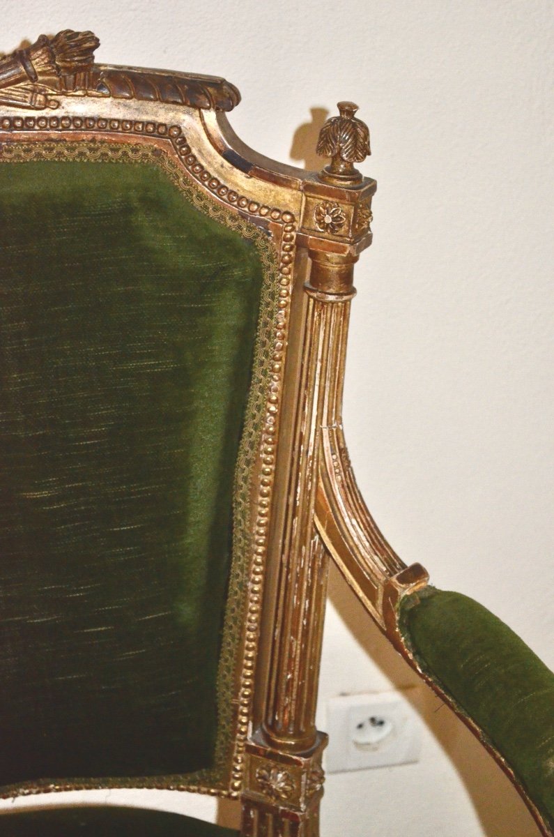 Louis XVI Style Golden Wood Armchair 19th Century-photo-2